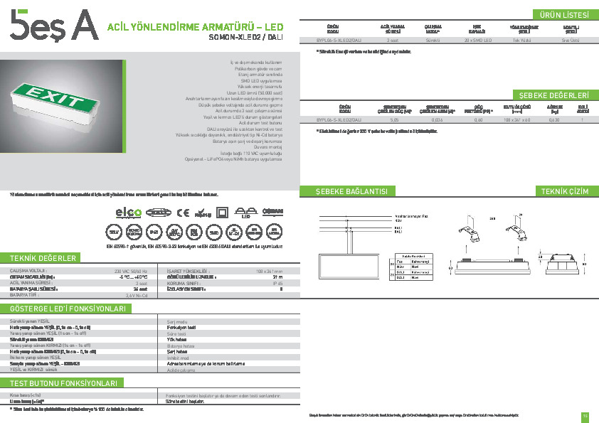 Beş A Ürün Kataloğu SOMON-XLED2 DALI (EXIT)